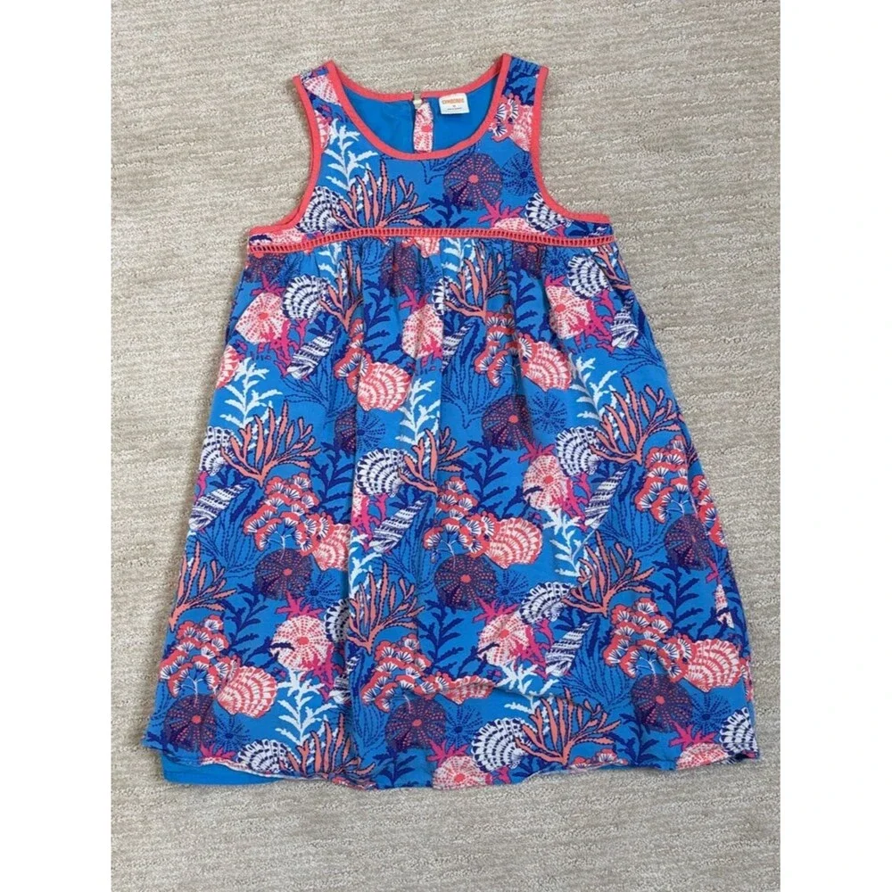 Gymboree Seashell Print Sundress Girls Size 8 Embroidered Blue A-Line Tank Dress